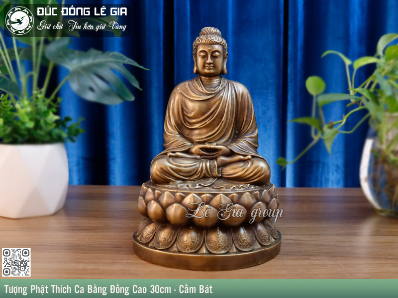 Tượng Phật Thích Ca Bằng Đồng Cao 30cm - Cầm Bát