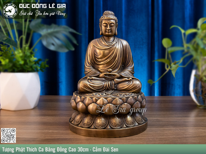 Tượng Phật Thích Ca Bằng Đồng Cao 30cm - Cầm Đài Sen