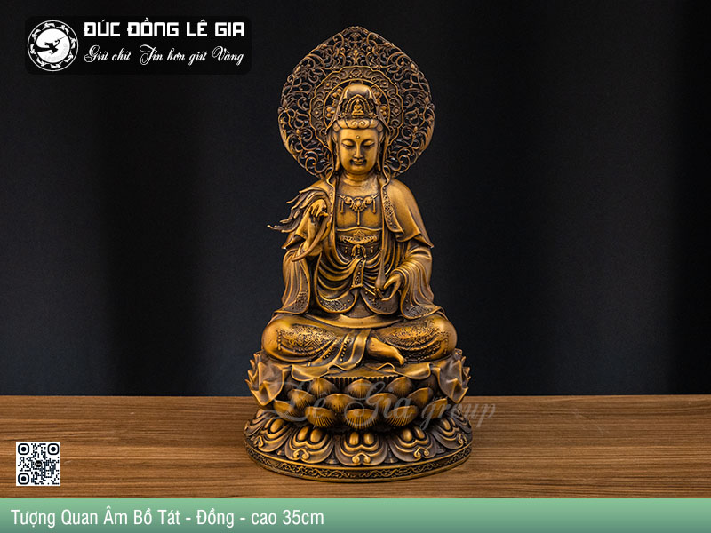 Tượng Quan Âm Bồ Tát Bằng Đồng - cao 35cm