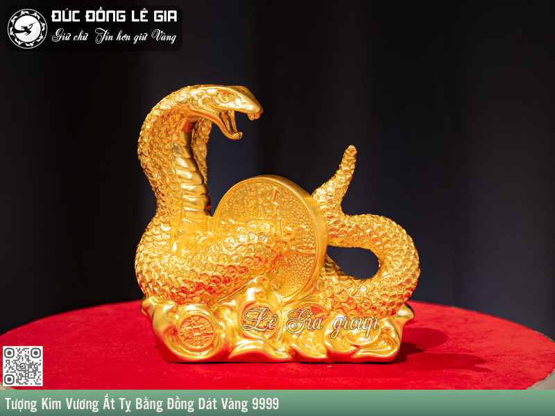Tượng Rắn - Kim Vương Ất Tỵ Bằng Đồng Dát Vàng 9999