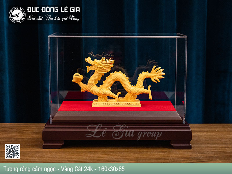 Tượng Rồng cầm ngọc mạ vàng  cát 24k