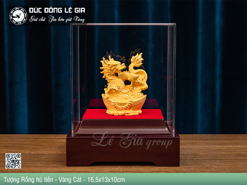 Tượng Rồng cuộn hũ tiền Mạ Vàng - 16,5x13x10