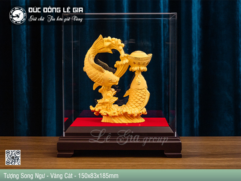 Tượng Song Ngư Bằng Đồng Mạ Vàng Cát