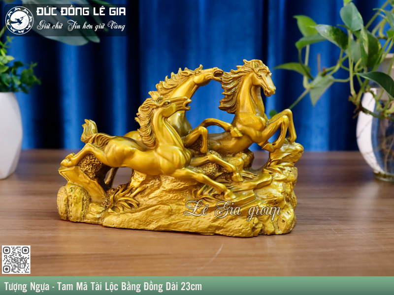 Tượng Ngựa - Tam Mã Tài Lộc Bằng Đồng Dài 23cm