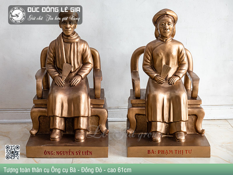 Tượng toàn thân Ông Bà - Đồng Đỏ - cao 61cm