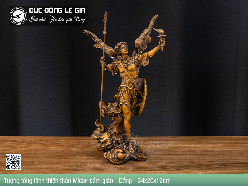 Tượng tổng lãnh thiên thần Micae cầm giáo - Đồng - 34x20x12