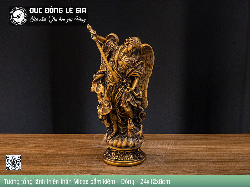 Tượng tổng lãnh thiên thần Micae cầm kiếm - Đồng - 24x12x8