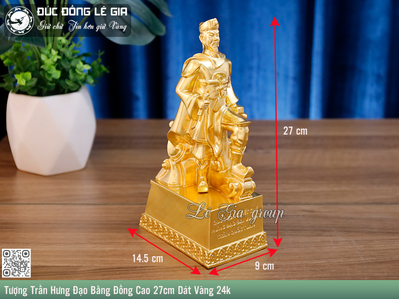 Tượng Trần Hưng Đạo Bằng Đồng Cao 27cm Dát Vàng 24k