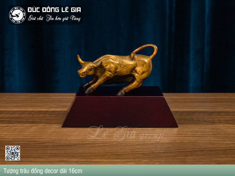 Tượng trâu đồng decor dài 16cm