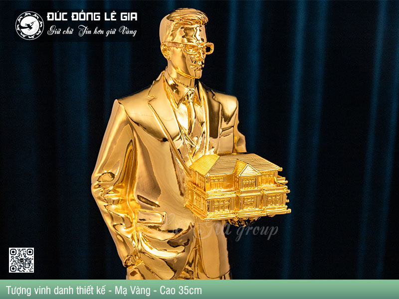 Tượng vinh danh Bằng Đồng Mạ Vàng 24k - Cao 35cm