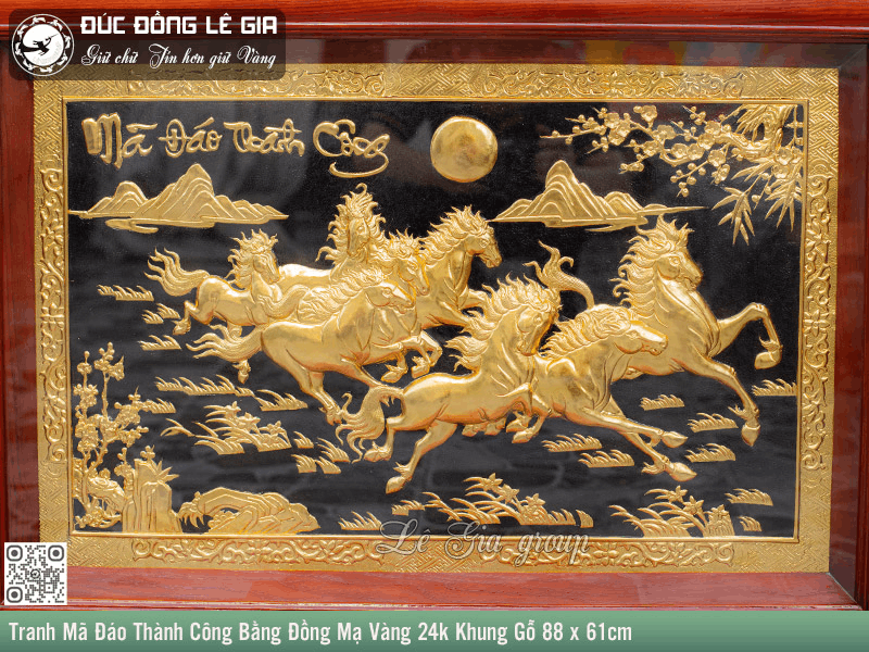 Tranh đồng Mã đáo thành công dát vàng 9999