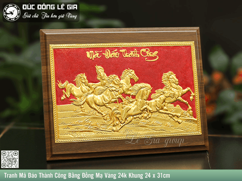  Tranh đồng Mã Đáo Thành Công (Bát Mã) mạ vàng 24k Lê Gia