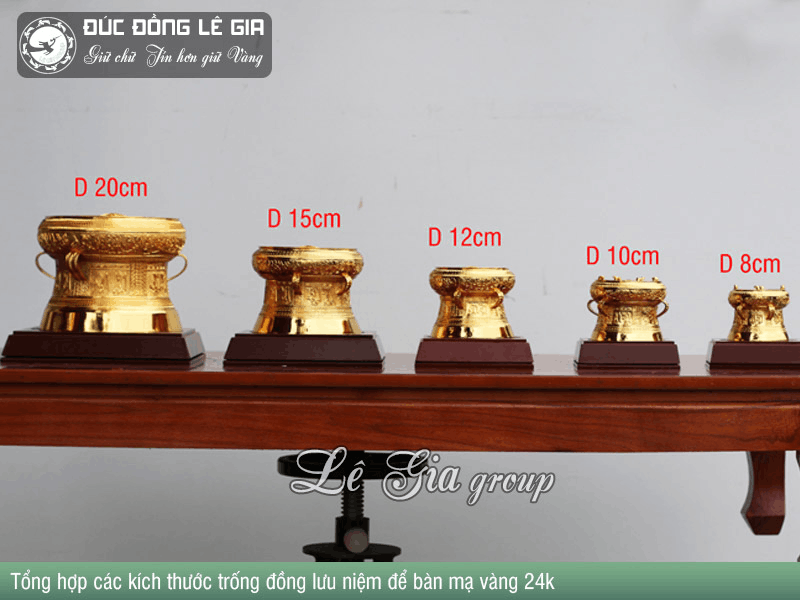 Trống đồng lưu niệm mạ vàng cỡ trung Lê Gia