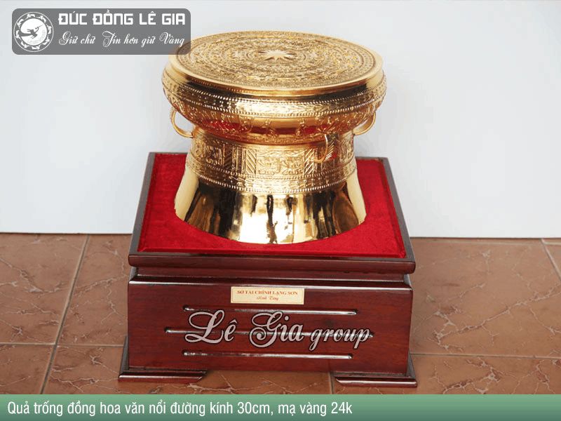 Trống đồng đúc nổi mạ vàng 24k đường kính lớn Lê Gia
