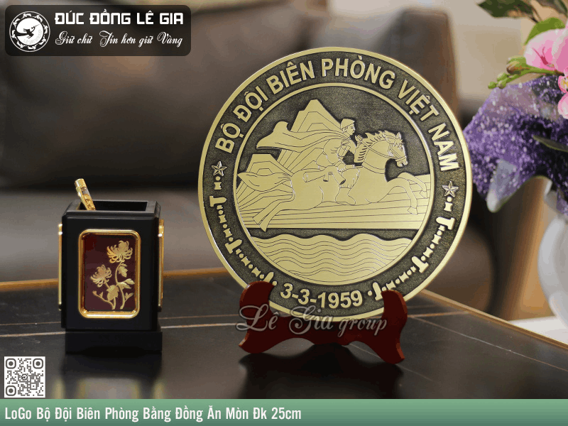 Đĩa đồng lưu niệm ăn mòn khắc logo/lời chúc Lê Gia