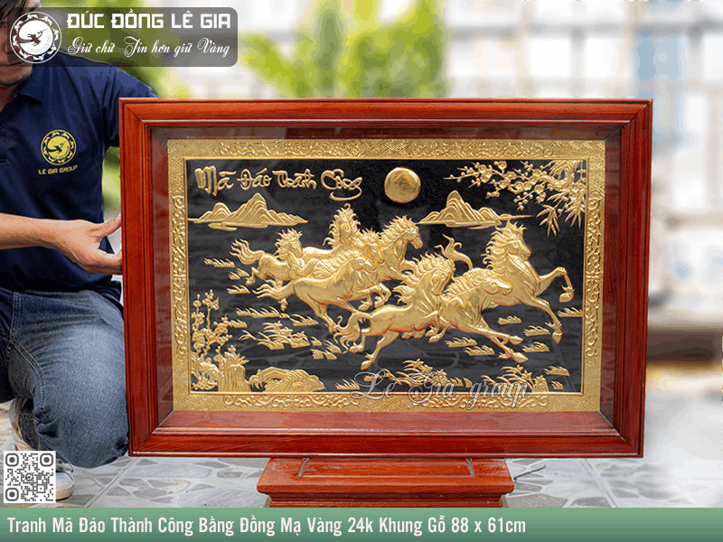 Tranh đồng Mã Đáo Thành Công mạ vàng