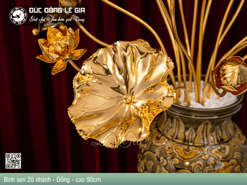 Chậu hoa sen bằng đồng mạ vàng 24k Lê Gia