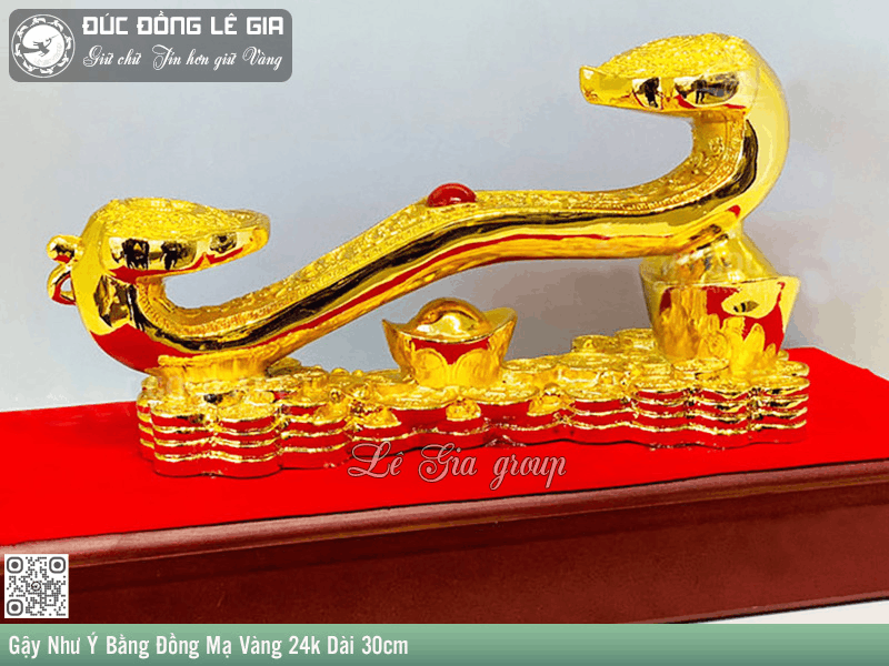 Gậy Như Ý bằng đồng mạ vàng đính ngọc