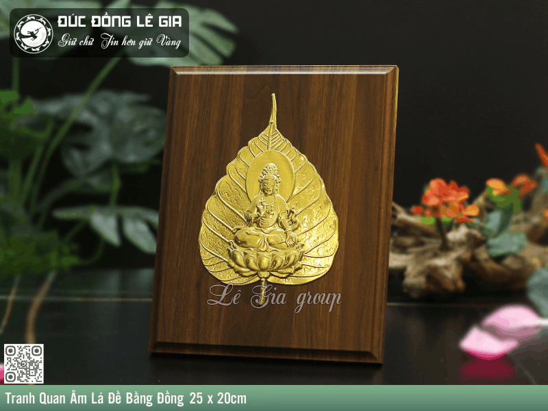 Tranh Quan Âm lá đề bằng đồng Lê Gia
