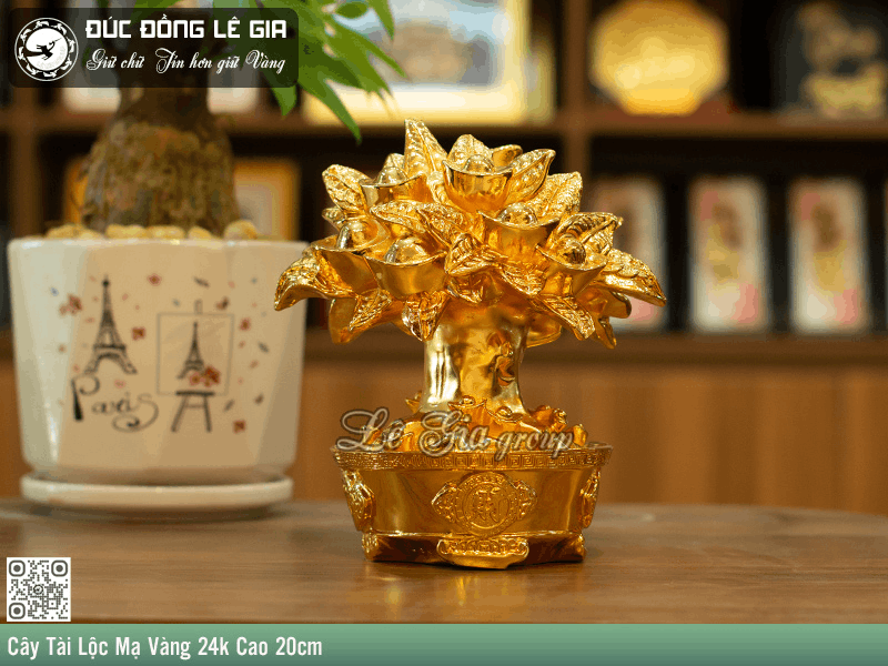 Chậu cây Kim Tiền bằng đồng mạ vàng lấp lánh