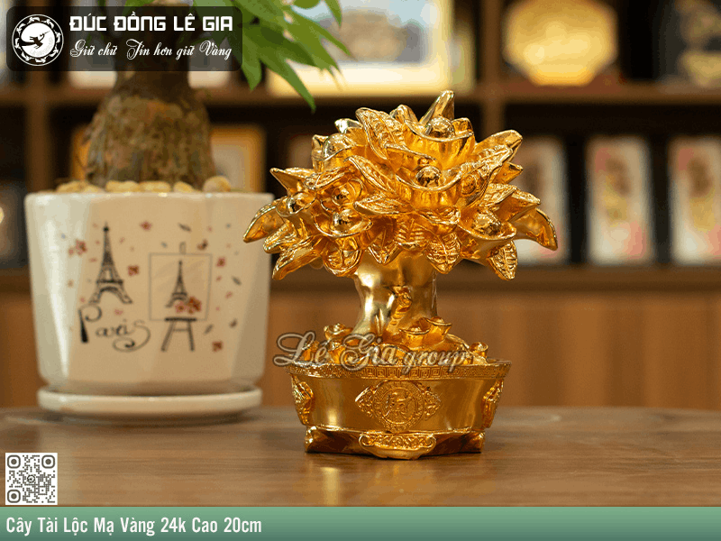 Chậu cây Kim Tiền bằng đồng mạ vàng lấp lánh