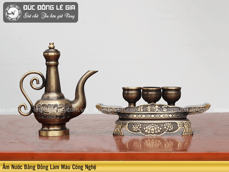 Khay trà đúc đồng thủ công tinh xảo