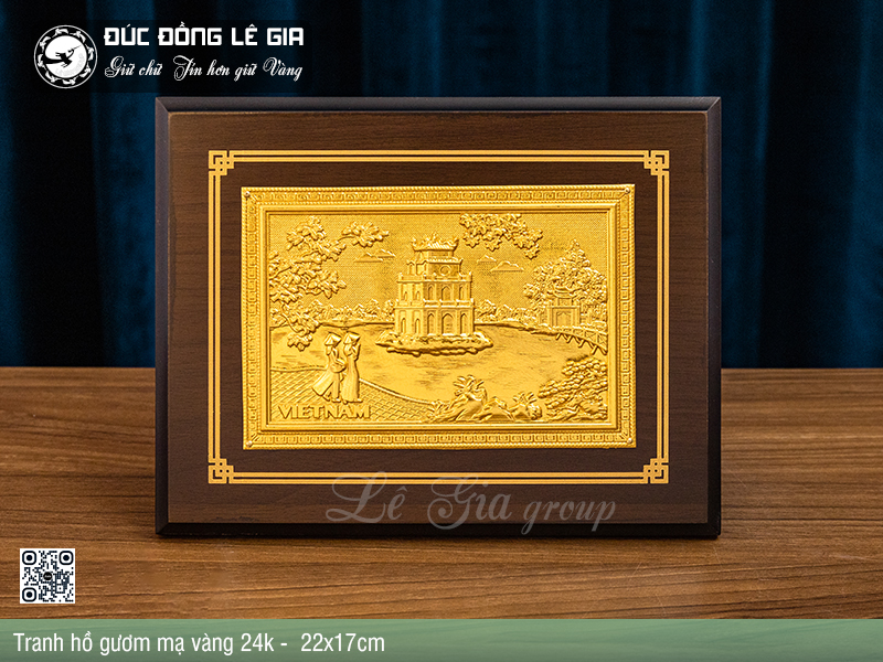Ảnh Tranh Hồ Gươm Bằng Đồng Mạ Vàng 24k -22x17
