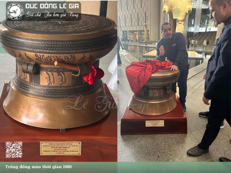 Ảnh Quả trống đồng hoa văn chìm màu thời gian đk 80cm