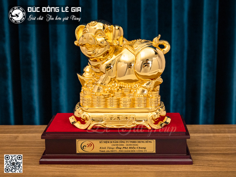 Tượng Heo Thần Tài - Mạ Vàng - Cao 21cm