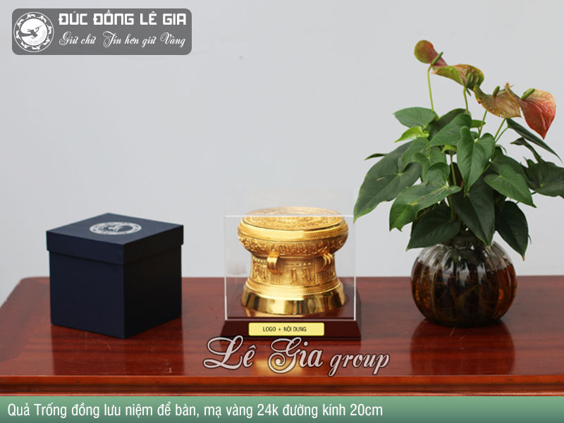 Quả trống đồng lưu niệm đk 20cm mạ vàng 24k
