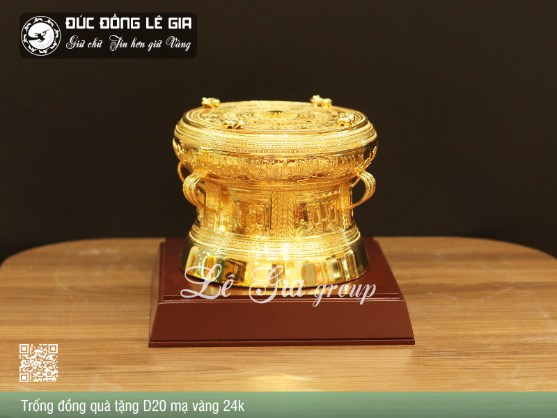 Quả trống đồng lưu niệm đk 20cm mạ vàng 24k