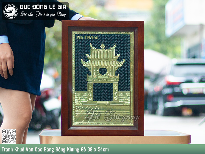 Tranh Khuê Văn Các Bằng Đồng Khung Gỗ 38 x 54cm- Quà Tặng Nước Ngoài