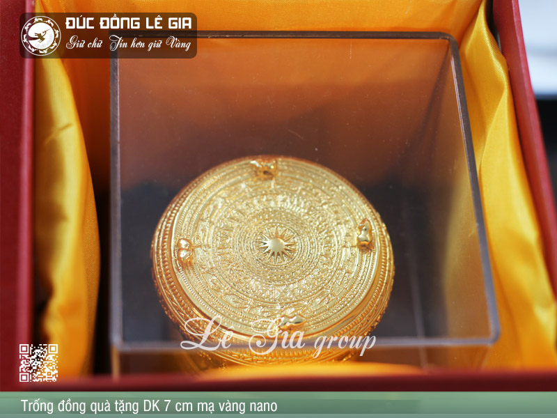 Trống đồng quà tặng mạ vàng D7 cm