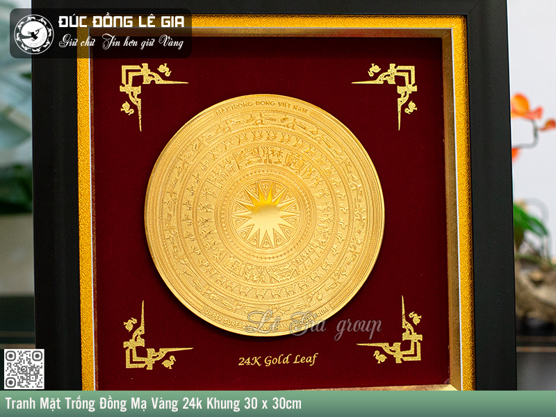 Tranh Mặt Trống Đồng Mạ Vàng 24k Khung 30 x 30cm