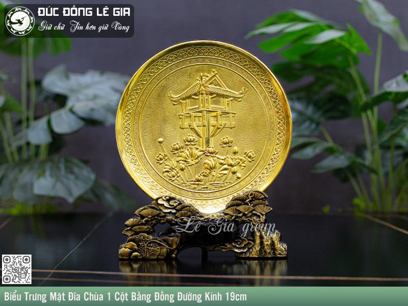 Ảnh Biểu Trưng Mặt Đĩa Chùa 1 Cột Bằng Đồng Đường Kính 19cm