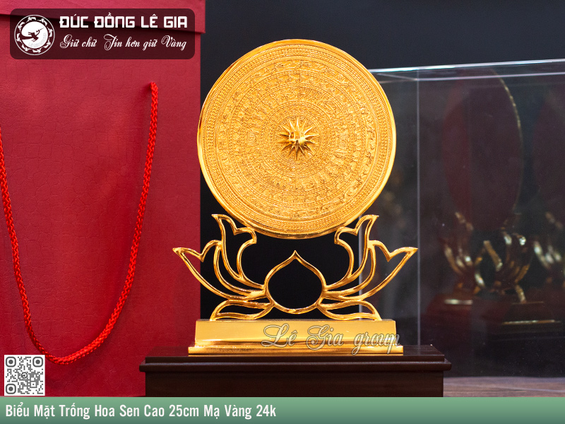 Ảnh Biểu Trưng Mặt Trống Hoa Sen Mạ Vàng 24k- C25