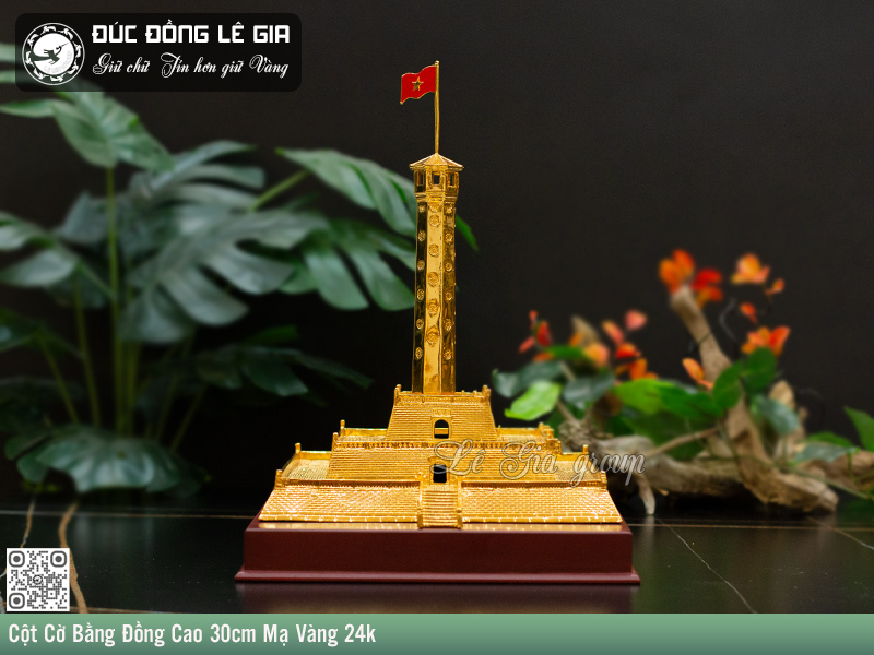 Mô hình Cột Cờ Bằng Đồng Mạ Vàng 24k Cao 30cm