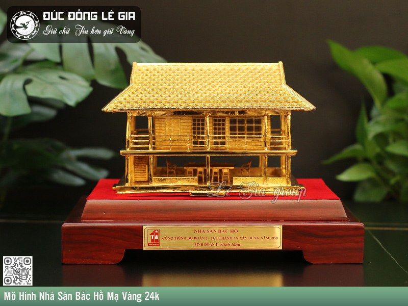 Ảnh Mô Hình Nhà Sàn Bác Hồ Mạ Vàng 24k