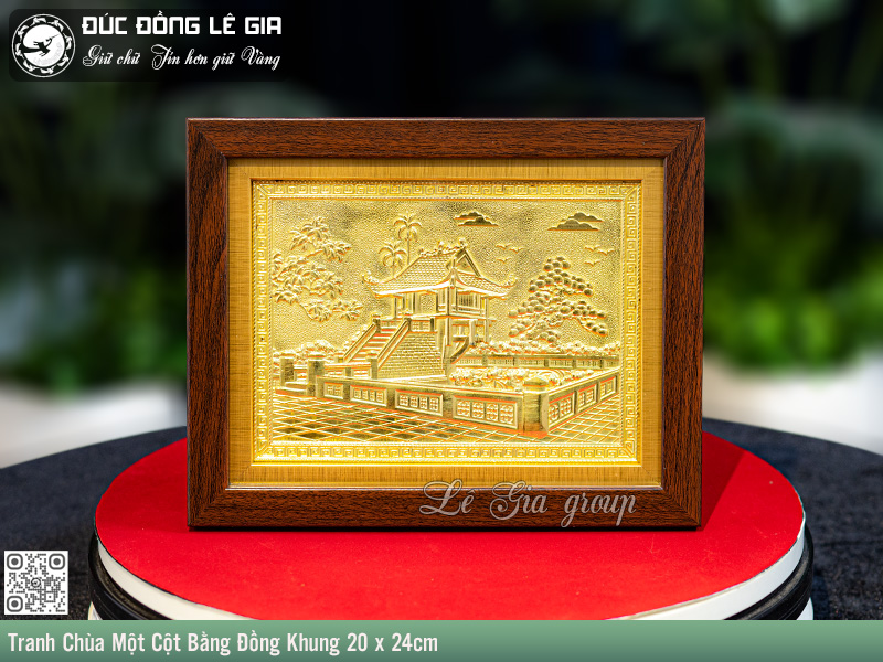 Ảnh Tranh Chùa Một Cột Bằng Đồng Khung 20 x 24cm