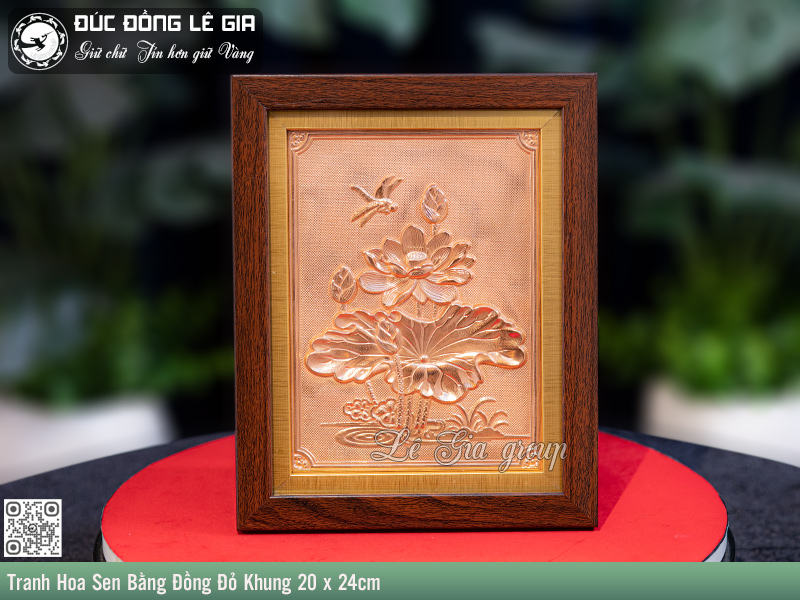 Tranh Hoa Sen Bằng Đồng Đỏ Khung 20 x 24cm