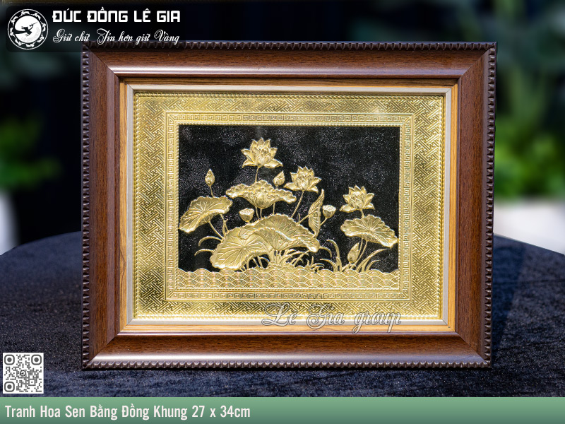 Tranh Hoa Sen Bằng Đồng Khung 27 x 34cm