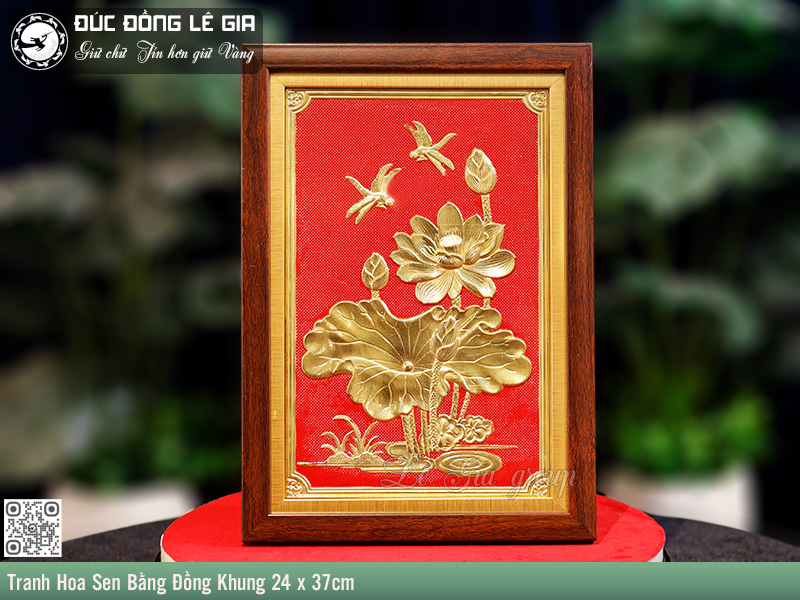 Tranh Hoa Sen Bằng Đồng Khung 24 x 37cm