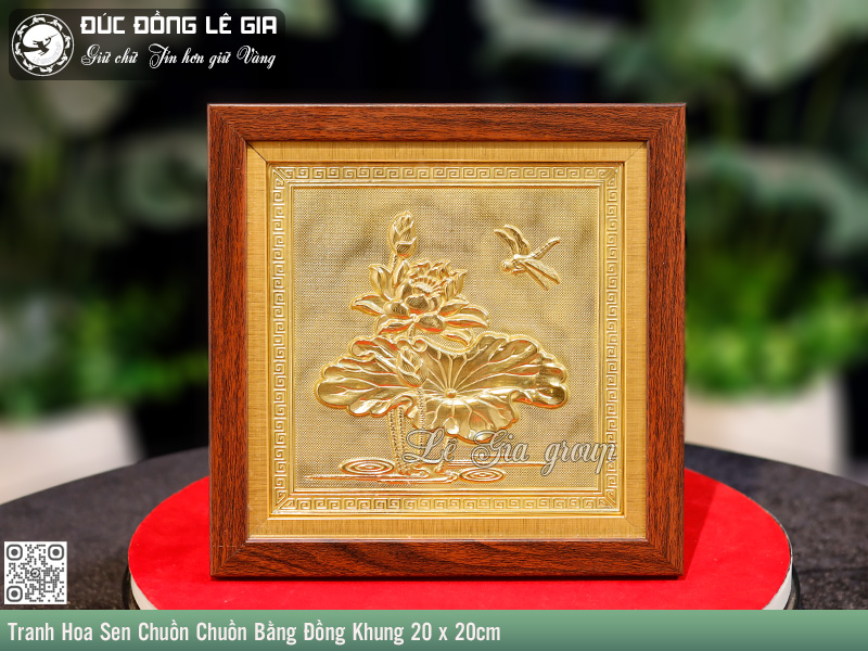 Tranh Hoa Sen Chuồn Chuồn Bằng Đồng Khung 20 x 20cm