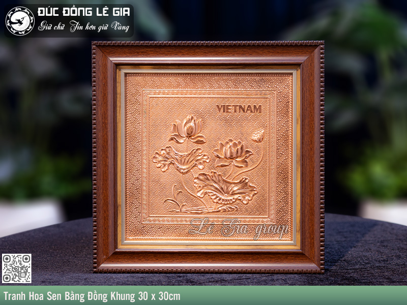 Tranh Hoa Sen Bằng Đồng Khung 30 x 30cm