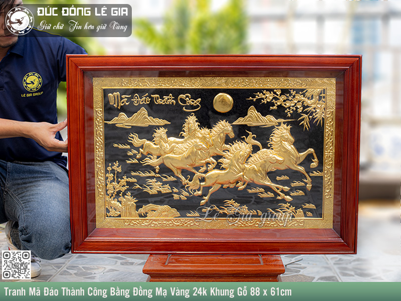 Tranh Mã Đáo Thành Công Bằng Đồng Mạ Vàng 24k
