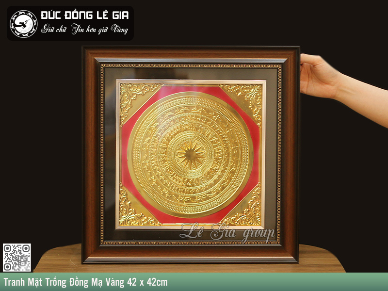 Tranh Mặt Trống Đồng Mạ Vàng 42 x 42cm