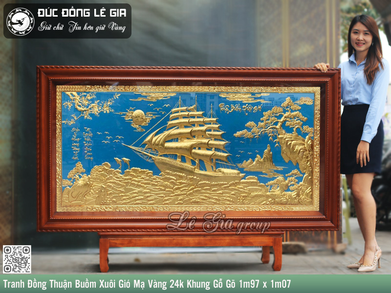 Tranh Thuận Buồm Xuôi Gió mạ vàng 24k khung 1m97 x 1m07- Tranh treo phòng khách, phòng làm việc