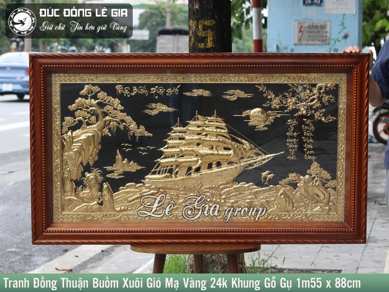 Tranh đồng Thuận Buồm Xuôi Gió mạ vàng 24K KT 155x88cm