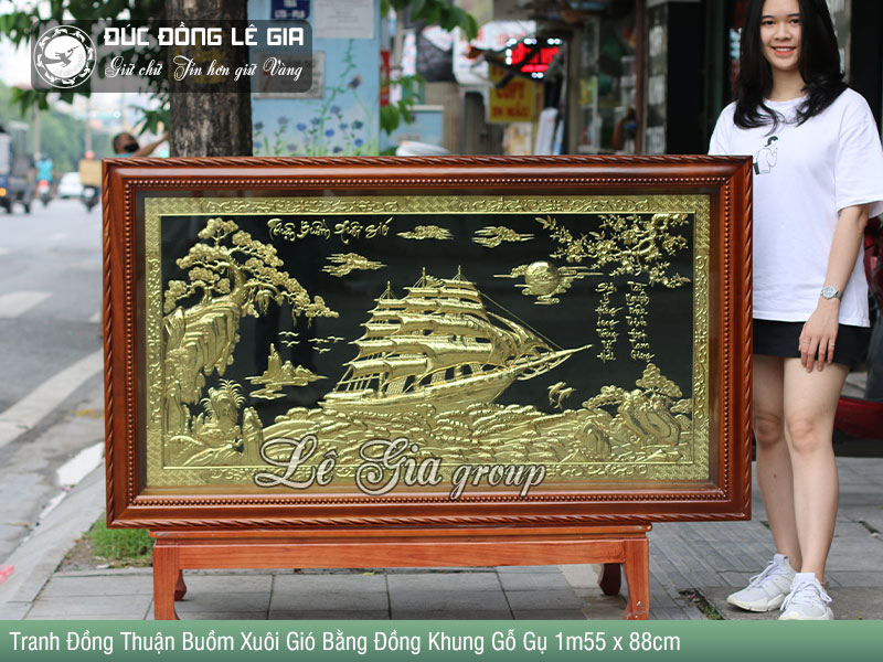 Tranh đồng Thuận Buồm Xuôi Gió Khung Gụ 155x88cm
