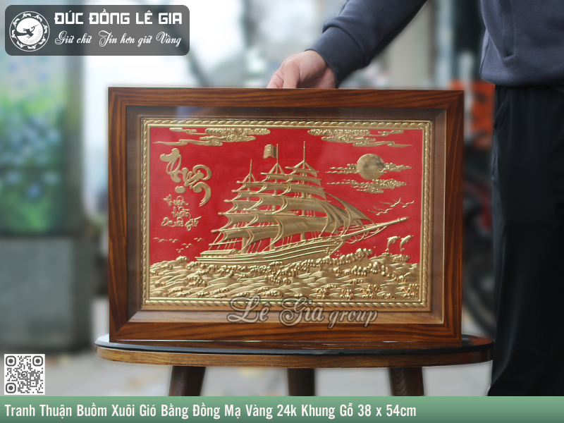Ảnh Tranh thuyền mạ vàng 24k 38x54cm